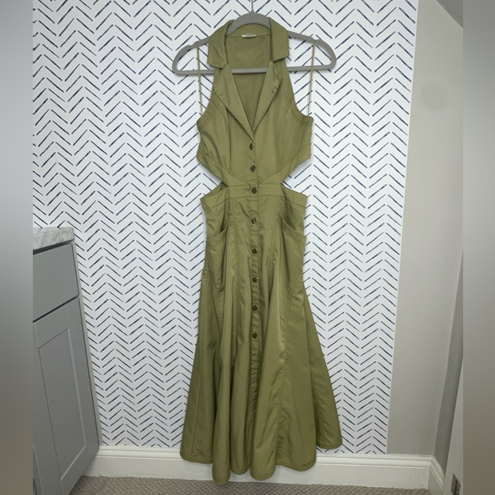 Pilcro Halter Plunge Midi Dress Olive Twill Size 8 Anthropologie - Picture 10 of 10